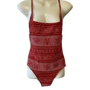 Free By Gottex OnePiece Swimsuit BuildInBra Sports Active Wear Red Geometric 12